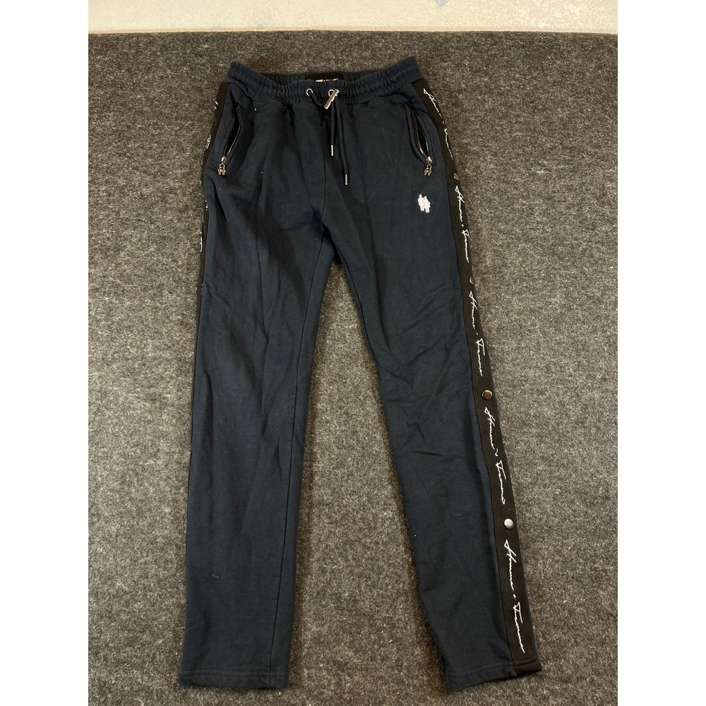 Homme + Femme Mens Snap Track Pants Black Cotton Sweatpants Medium Side Stripe